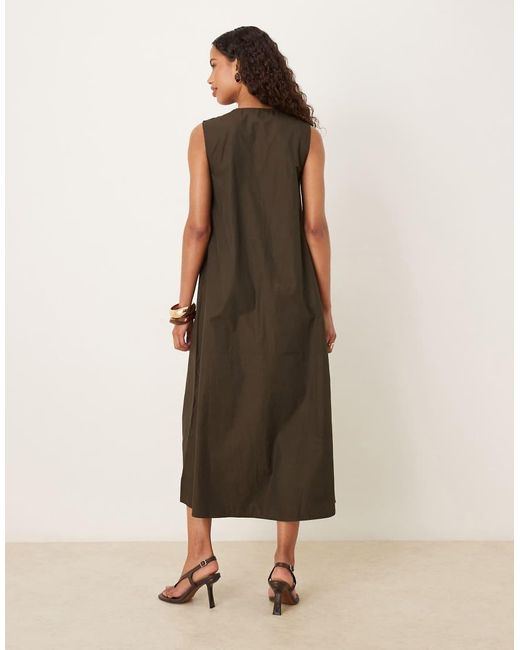 Vestito Midi Allacciato Sul Davanti Cioccolato di Pieces in Natural