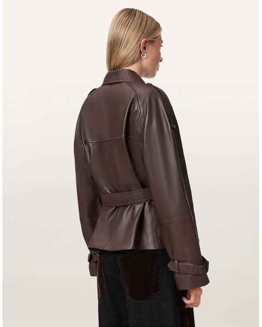 AllSaints Brown Reed Cropped Leather Trench