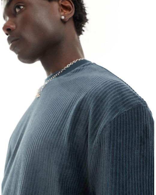 T-shirt oversize en velours côtelé - foncé ASOS pour homme en coloris Blue