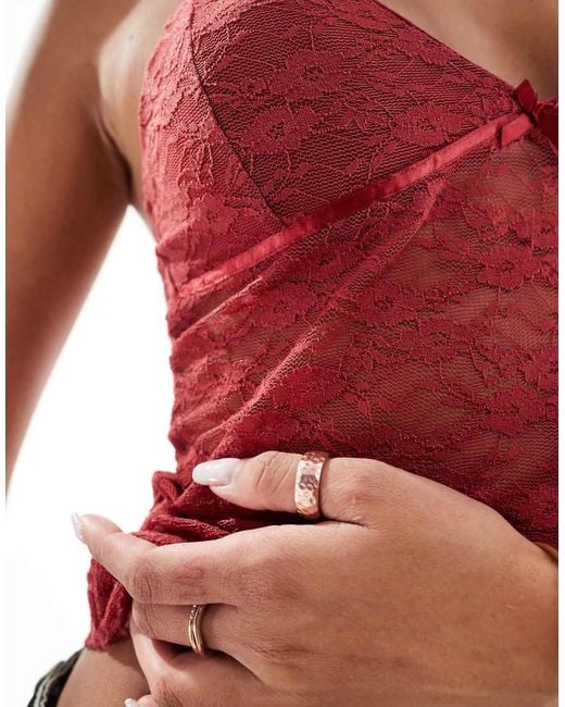 strapless open back dress Deep Red Lace Long Sleeve Mini Dress main image 0