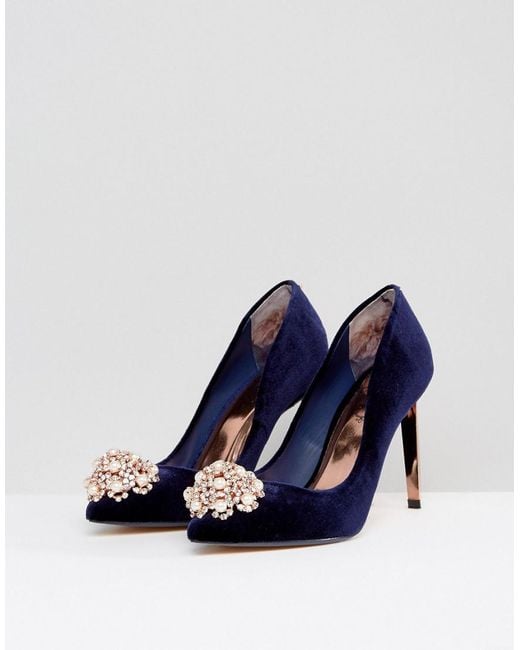 Ted Baker Peetch Embellished Navy Velvet Court Shoes in Blue | Lyst