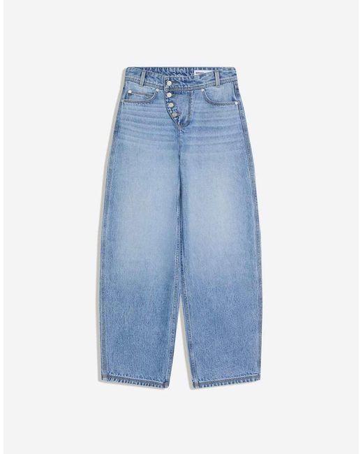 Bershka Blue Low-rise Wide-leg Barrel Jeans With Front Buttons