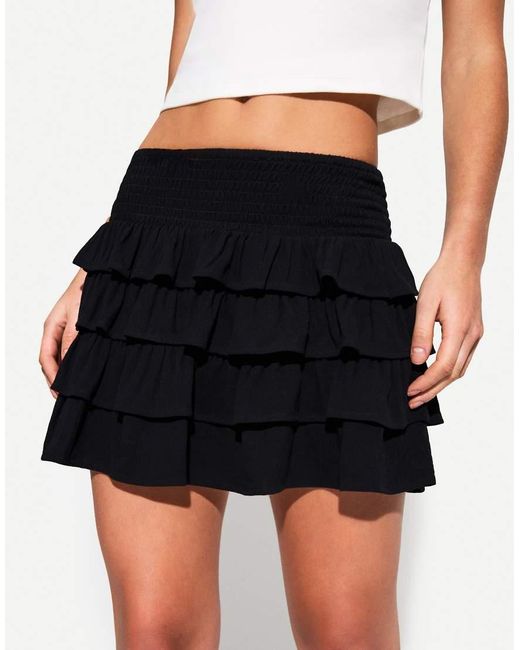 Bershka Black Ruffled Mini Skirt