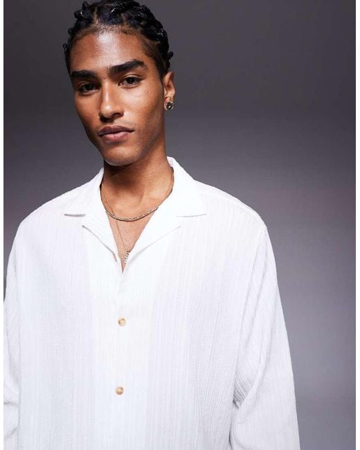 ASOS Gray Boxy Textured Revere Shirt for men