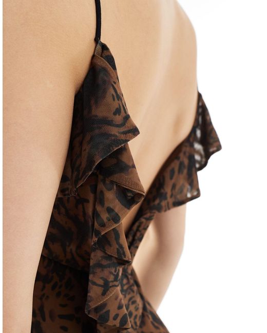 ASOS Brown Mesh Cami Maxi Dress With Ruffle Back Detail