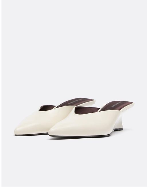 Stradivarius Natural Leather Effect Wedge Mules