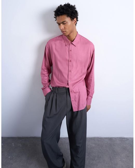 Topman Pink Relaxed Fit Viscose Twill Shirt for men