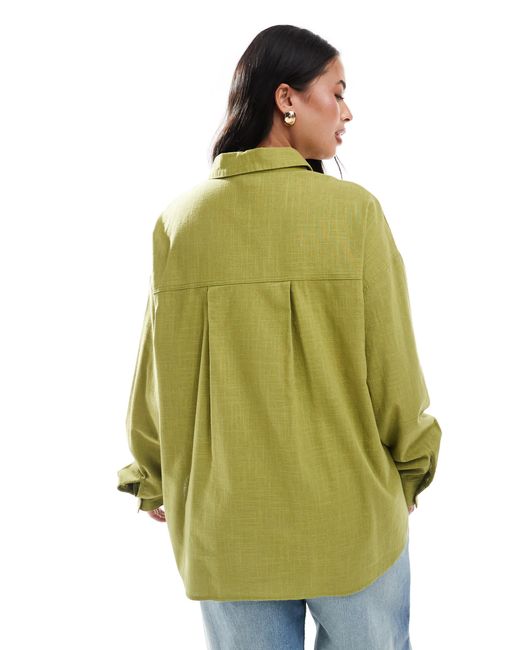 Curve - chemise oversize en aspect lin - olive ASOS en coloris Green