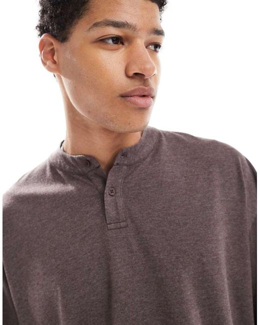 ASOS Oversized Recht Henley T-Shirt in het Brown voor heren