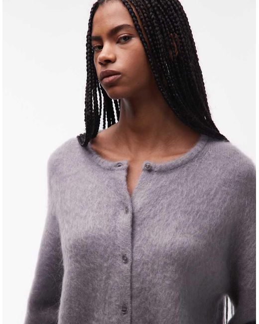 & Other Stories Gray Mohair And Wool Blend Crew Neck Cardigan