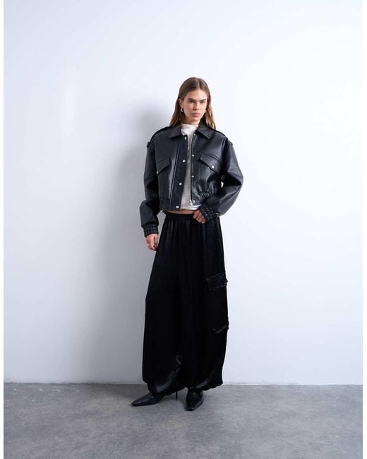 TOPSHOP Blue Faux Bubble Leather 80s Bomber Jacket