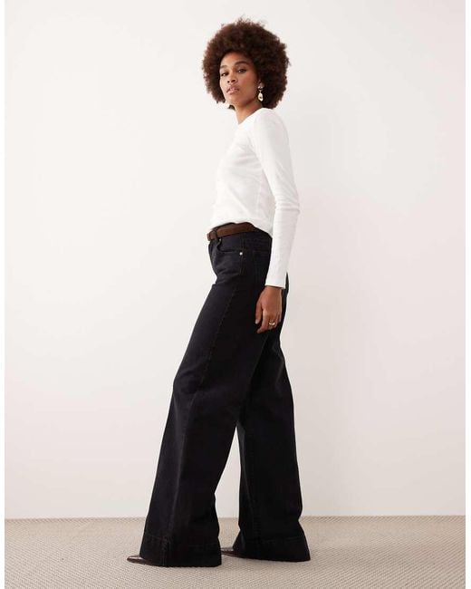 ASOS White Asos Design Tall Wide Leg Jean With Crease Front And Belt