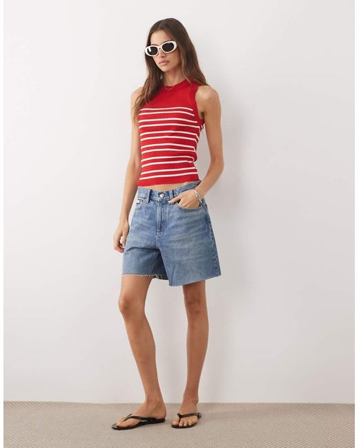 Mango Orange Knit Racer Neck Tank Top