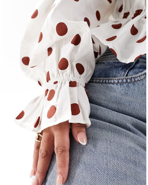ASOS White Asos design curve – gepunktete bluse mit eckigem ausschnitt und puffärmeln