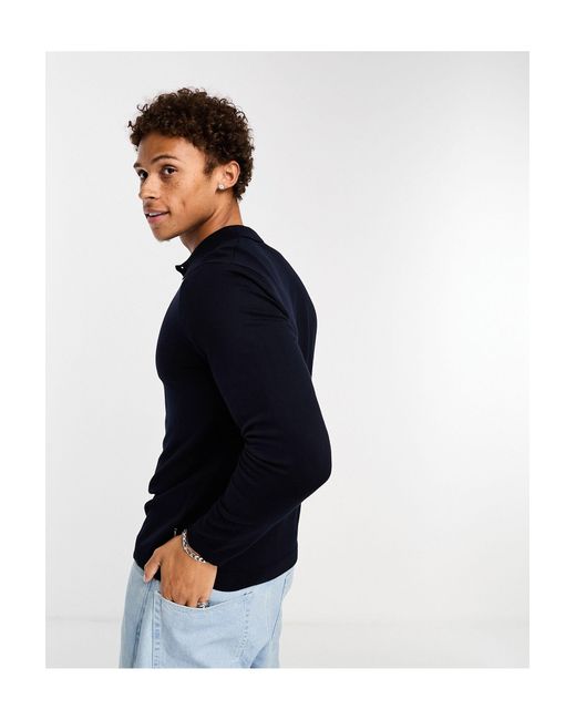 Only & Sons Blue Longsleeve Knitted Polo for men