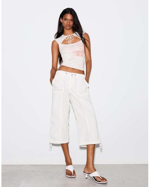 Bershka Natural Printed Top With Split