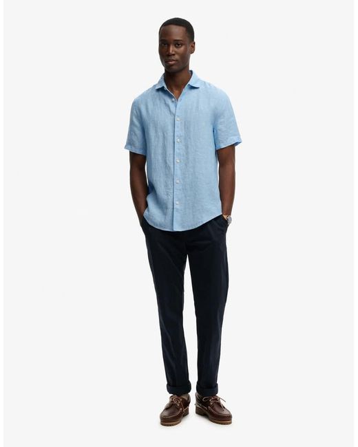 Superdry Blue Riviera Short Sleeve Linen Shirt for men