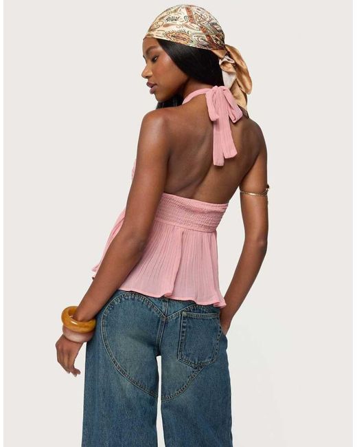 Edikted Red Pleated Chiffon Babydoll Halter Top