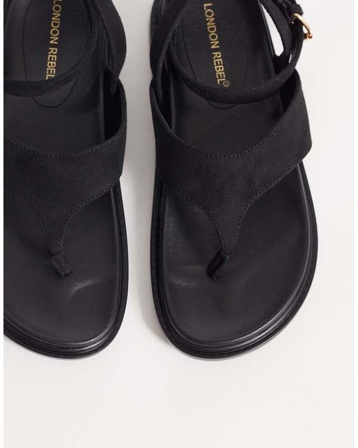 London Rebel Blue Anya Thong Sandals With Ankle Strap And Buckle Detail
