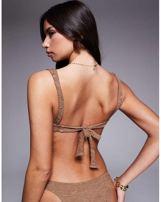 ASOS Brown Riley Resin Cape Cod Underwired Balcony Bikini Top With Ruched Cup