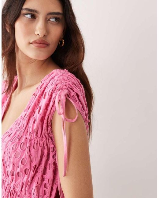 ARRANGE Pink Broderie Drawstring Detail Trapeze Maxi Dress