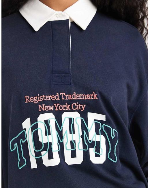 Tommy Hilfiger Blue Oversized Varsity Logo Rugby Top