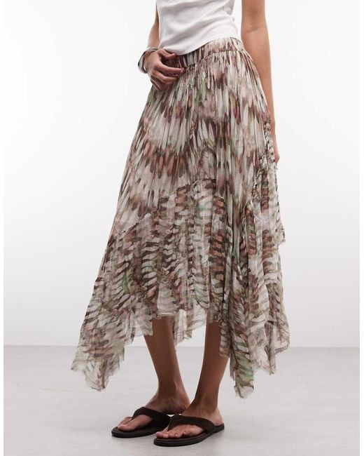 AllSaints Multicolor Danae Distressed Ruffle Printed Midi Skirt