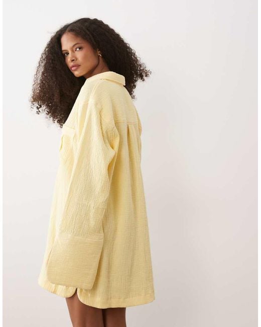 ASOS Natural Double Cloth Mini Shirt Dress With Wide Cuffs And Oversized Pockets