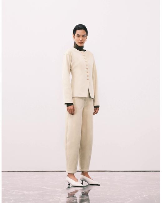 4th & Reckless Natural Faux Suede Collarless Gold Button Blazer Co-ord