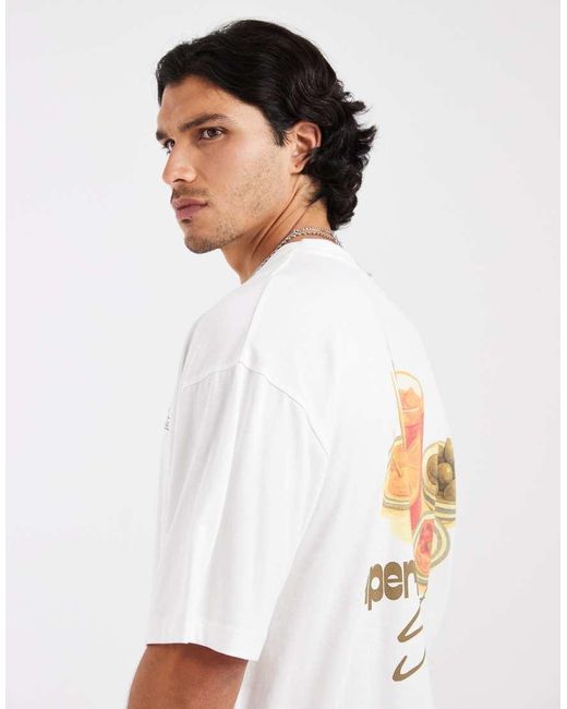 ASOS White Boxy Oversized T-shirt With Cocktail Back Graphic And Embroidery Detail for men