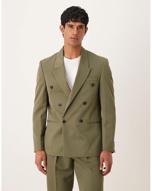 ASOS Green Regular Double Breasted Suit Jacket for men