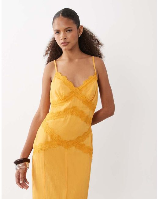 ASOS Red Slip Shift Lace Trim Midi Dress With Godets