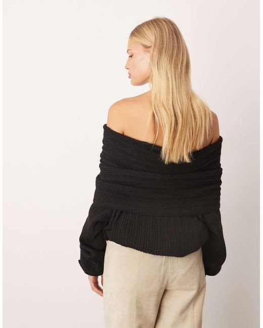 ARRANGE Natural Chunky Rib Knitted Off Shoulder Jumper