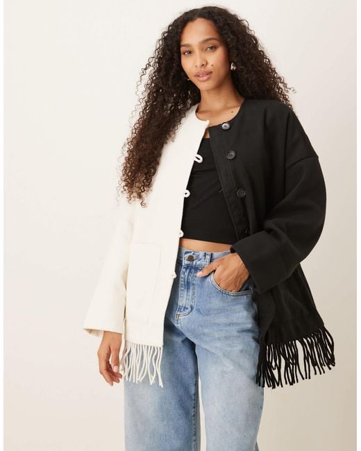 Y.A.S Blue Contrast Jacket With Fringed Hem