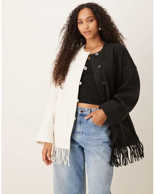 Y.A.S Blue Contrast Jacket With Fringed Hem