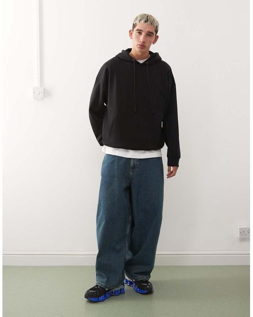 Collusion Black Boxy Hoodie for men