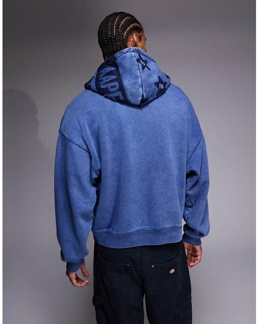 Aape By A Bathing Ape Blue Aape By A Bathing Ape Oversized Heavyweight Zip Through Hoodie for men