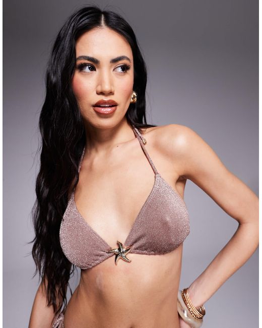 South Beach Multicolor Glitter Triangle Halter Bikini Top