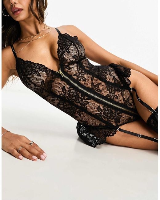 Ann Summers Black – taylor – body aus er spitze mit doppelseitigem reißverschluss