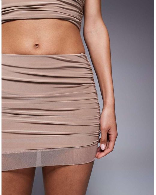 Missy Empire Brown Mesh Ruched Side Mini Skirt Co-ord