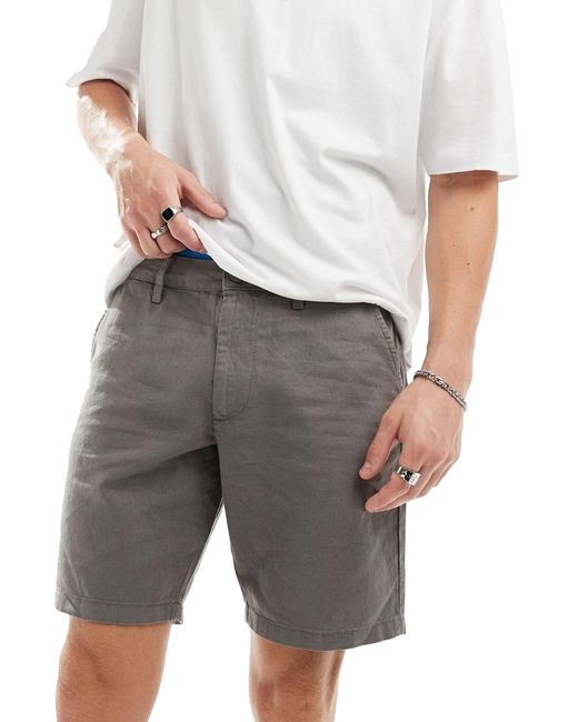 ASOS Gray Slim Regular Length Linen Shorts With Fixed Waist for men