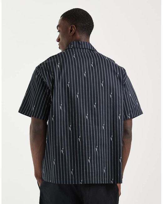 Lacoste Blue All-Over Croc Print Stripe Short Sleeve Resort Shirt for men