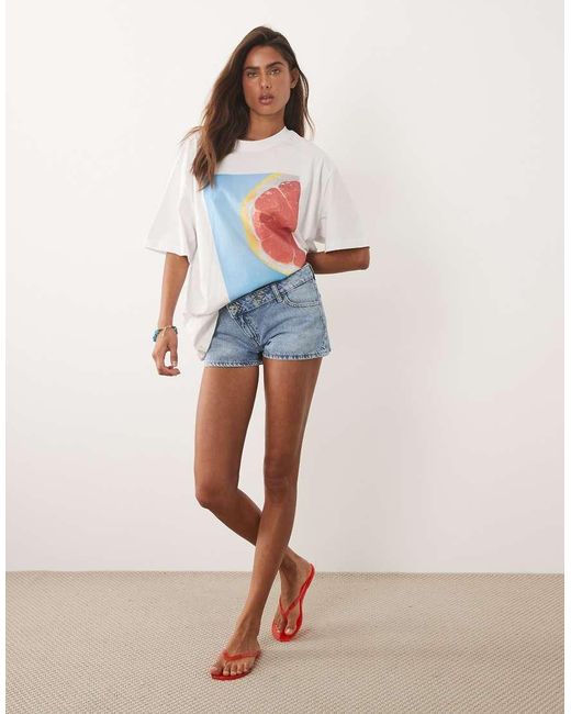 Mango White Teen Cross Waist Denim Short