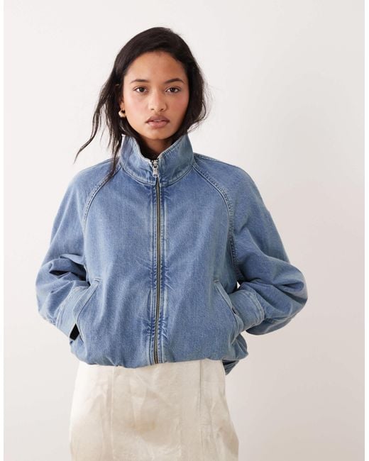 ARKET Blue Denim High Neck Bomber Jacket