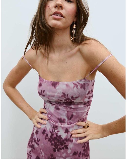 Stradivarius Midi Jurk Van Tule Met Print in het Pink