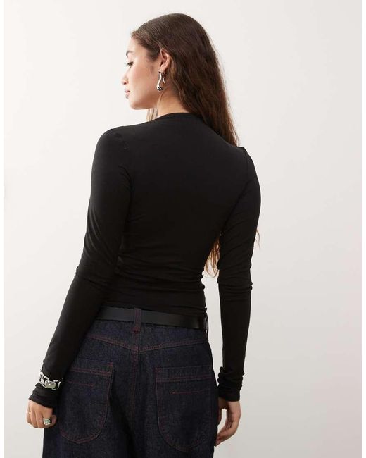 Weekday Black Plunge Long Sleeve Top