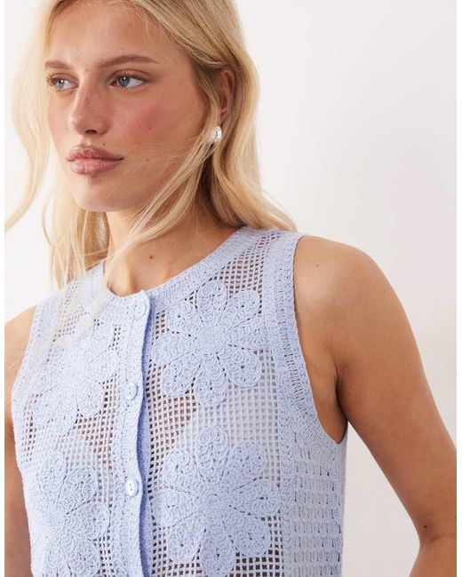 Mango Blue Daisy Knitted Sleeveless Top Co-Ord