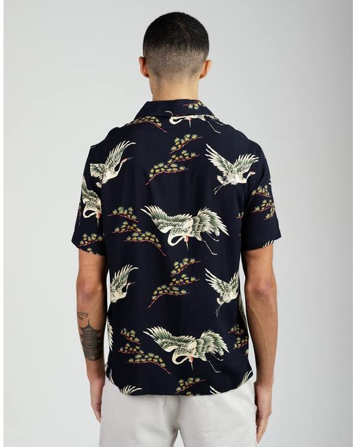 French Connection Blue Bird Print Short Sleeve Revere Collar Shirt for men