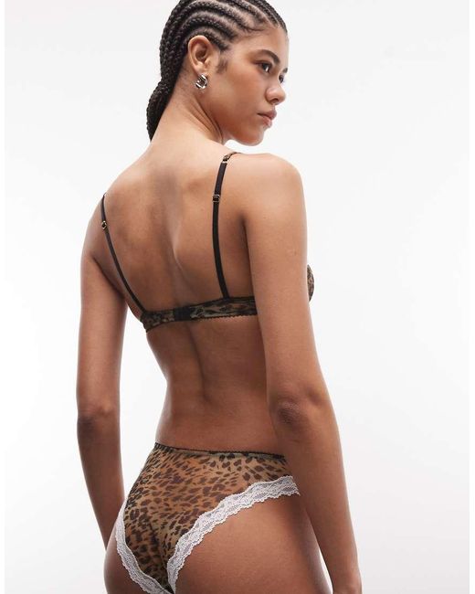 ASOS Multicolor Savannah Sheer Mesh Print Brazilian Briefs With Cream Lace Trim-multi