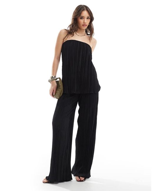 4th & Reckless Black Plisse Bandeau Top Co-ord